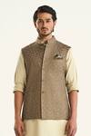 Shop_Raghavendra Rathore Jodhpur_Beige Cotton Floral Motif Bundi _Online_at_Aza_Fashions