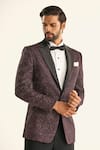 Raghavendra Rathore Jodhpur_Brown Silk Embroidered Thread The Bedazzled Floral Tuxedo Jacket _at_Aza_Fashions