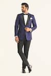 Buy_Raghavendra Rathore Jodhpur_Blue Silk Woven Geometric The Palace Tuxedo Jacket_Online_at_Aza_Fashions