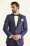 Raghavendra Rathore Jodhpur_Blue Silk Woven Geometric The Palace Tuxedo Jacket_at_Aza_Fashions