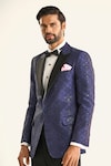 Buy_Raghavendra Rathore Jodhpur_Blue Silk Woven Geometric The Palace Tuxedo Jacket