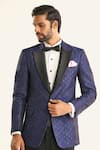 Shop_Raghavendra Rathore Jodhpur_Blue Silk Woven Geometric The Palace Tuxedo Jacket