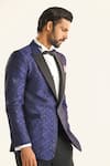 Raghavendra Rathore Jodhpur_Blue Silk Woven Geometric The Palace Tuxedo Jacket_Online