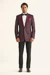 Buy_Raghavendra Rathore Jodhpur_Maroon Linen Silk Woven The Starlight Night Sequin Embellished Tuxedo Jacket _Online_at_Aza_Fashions