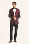 Buy_Raghavendra Rathore Jodhpur_Maroon Linen Silk Woven The Starlight Night Sequin Embellished Tuxedo Jacket 