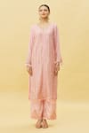 Naintara Bajaj_Pink Kurta And Pant Faux Georgette Embroidered Sequin V Neck Set _Online_at_Aza_Fashions