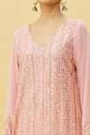 Shop_Naintara Bajaj_Pink Kurta And Pant Faux Georgette Embroidered Sequin V Neck Set _Online_at_Aza_Fashions