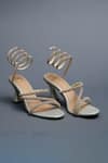 Shop_Sana K luxurious Footwear_Gold Rhinestones Spring Strap Embellished Heels _at_Aza_Fashions