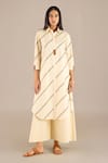 Buy_AMPM_Yellow Poplin Pin Striped Collar Neck Nima Kurta With Palazzo _at_Aza_Fashions