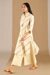 AMPM_Yellow Poplin Pin Striped Collar Neck Nima Kurta With Palazzo _Online_at_Aza_Fashions