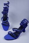 Buy_Sana K Luxurious Footwear_Blue Rhinestones Embellished Wrap Heels _at_Aza_Fashions