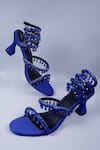 Shop_Sana K Luxurious Footwear_Blue Rhinestones Embellished Wrap Heels _at_Aza_Fashions