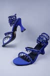 Shop_Sana K Luxurious Footwear_Blue Rhinestones Embellished Wrap Heels _Online_at_Aza_Fashions