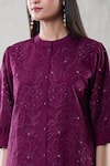 Shop_Samyukta Singhania_Purple Viscose Embroidery Phool Mandarin Collar Kiaa Kurta With Pant _Online_at_Aza_Fashions