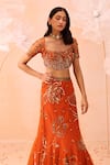 PARUL GANDHI_Orange Net Hand Embroidered Floral Motifs Round Mermaid Lehenga Set_Online_at_Aza_Fashions