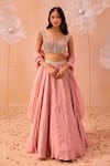 Buy_PARUL GANDHI_Pink Satin Georgette Hand Embroidered Pearls Sweetheart Blouse Lehenga Set _at_Aza_Fashions