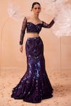 Shop_PARUL GANDHI_Purple Korean Shimmer Hand Embroidered Sequins Sweetheart Mermaid Lehenga Set _Online_at_Aza_Fashions