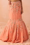 Buy_PARUL GANDHI_Peach Satin Georgette Hand Embroidered Floral Motifs Blouse Mermaid Lehenga Set _Online_at_Aza_Fashions