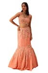 Shop_PARUL GANDHI_Peach Satin Georgette Hand Embroidered Floral Motifs Blouse Mermaid Lehenga Set _Online_at_Aza_Fashions