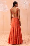 Shop_PARUL GANDHI_Orange Net Hand Embroidered Flora And Fauna Motifs V Candy Fishcut Lehenga Set _at_Aza_Fashions