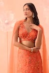 PARUL GANDHI_Orange Net Hand Embroidered Flora And Fauna Motifs V Candy Fishcut Lehenga Set _at_Aza_Fashions