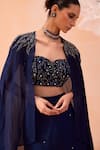 Buy_PARUL GANDHI_Blue Silk Satin Organza Hand Embroidered Sequins Sweetheart Cape Lehenga Set 