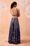 Shop_PARUL GANDHI_Blue Silk Organza Hand Embroidered Mirror Square Neck Blouse Sharara Set_at_Aza_Fashions
