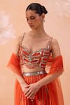 Buy_PARUL GANDHI_Orange Satin Georgette Hand Embroidered Geometric Candy Blouse Sharara Set _Online_at_Aza_Fashions