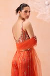 Shop_PARUL GANDHI_Orange Satin Georgette Hand Embroidered Geometric Candy Blouse Sharara Set _Online_at_Aza_Fashions