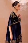 Buy_PARUL GANDHI_Blue Velvetino Hand Embroidered Sequins V Neck Kurta And Pant Set _Online_at_Aza_Fashions