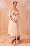 Buy_PARUL GANDHI_Off White Shimmer Silk Organza Hand Embroidered Bagh Anarkali With Dupatta _at_Aza_Fashions