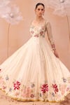 PARUL GANDHI_Off White Shimmer Silk Organza Hand Embroidered Bagh Anarkali With Dupatta _at_Aza_Fashions