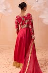 Shop_PARUL GANDHI_Pink Satin Organza Hand Embroidered Pearls V Neck Gul Anarkali With Dupatta _at_Aza_Fashions