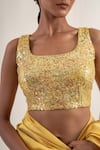 Shop_Priyanka Raajiv_Yellow Silk Brocade Embroidery Sequins U Neck Anmol Blouse _Online_at_Aza_Fashions