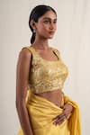 Priyanka Raajiv_Yellow Silk Brocade Embroidery Sequins U Neck Anmol Blouse _at_Aza_Fashions