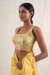 Buy_Priyanka Raajiv_Yellow Silk Brocade Embroidery Sequins U Neck Anmol Blouse 