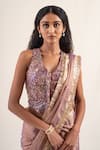 Buy_Priyanka Raajiv_Purple Silk Brocade Embroidery Sequins V-neck Aravali Waistcoat Blouse _at_Aza_Fashions