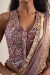 Buy_Priyanka Raajiv_Purple Silk Brocade Embroidery Sequins V-neck Aravali Waistcoat Blouse _Online_at_Aza_Fashions