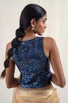 Shop_Priyanka Raajiv_Blue Silk Brocade Embroidery Sequins V-neck Aravali Waistcoat Blouse _at_Aza_Fashions