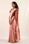 Buy_Priyanka Raajiv_Coral Silk Banarasi Arshiya Pattern Saree With Unstitched Blouse Piece _Online_at_Aza_Fashions