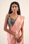 Shop_Priyanka Raajiv_Coral Silk Banarasi Arshiya Pattern Saree With Unstitched Blouse Piece _Online_at_Aza_Fashions