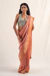 Buy_Priyanka Raajiv_Orange Silk Banarasi Handwoven Begum Pattern Saree With Unstitched Blouse Piece _at_Aza_Fashions