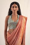 Shop_Priyanka Raajiv_Orange Silk Banarasi Handwoven Begum Pattern Saree With Unstitched Blouse Piece _at_Aza_Fashions