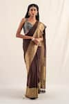 Buy_Priyanka Raajiv_Brown Silk Banarasi Handwoven Burma Pattern Saree With Unstitched Blouse Piece_at_Aza_Fashions