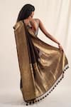 Priyanka Raajiv_Brown Silk Banarasi Handwoven Burma Pattern Saree With Unstitched Blouse Piece_Online_at_Aza_Fashions