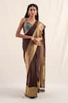Buy_Priyanka Raajiv_Brown Silk Banarasi Handwoven Burma Pattern Saree With Unstitched Blouse Piece_Online_at_Aza_Fashions