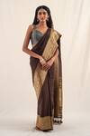 Priyanka Raajiv_Brown Silk Banarasi Handwoven Burma Pattern Saree With Unstitched Blouse Piece_at_Aza_Fashions