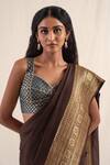 Shop_Priyanka Raajiv_Brown Silk Banarasi Handwoven Burma Pattern Saree With Unstitched Blouse Piece_at_Aza_Fashions