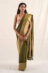 Buy_Priyanka Raajiv_Green Silk Banarasi Handwoven Burma Pattern Saree With Unstitched Blouse Piece_at_Aza_Fashions