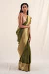 Buy_Priyanka Raajiv_Green Silk Banarasi Handwoven Burma Pattern Saree With Unstitched Blouse Piece_Online_at_Aza_Fashions
